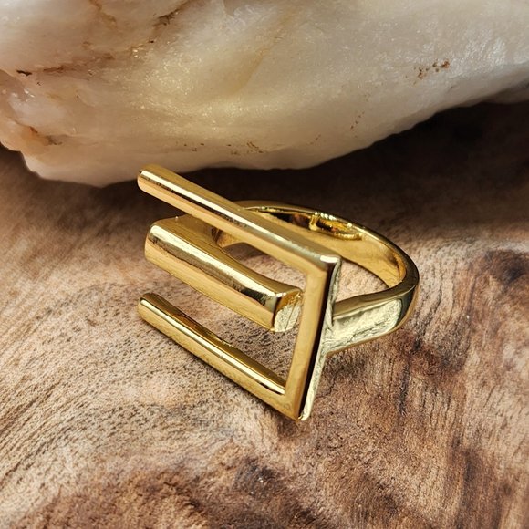 Contemporary Band Artisan GG Ring 14K Gold plated Unique Design - Picture 6 of 13